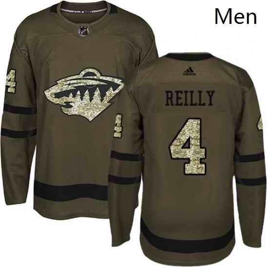Mens Adidas Minnesota Wild 4 Mike Reilly Authentic Green Salute to Service NHL Jersey